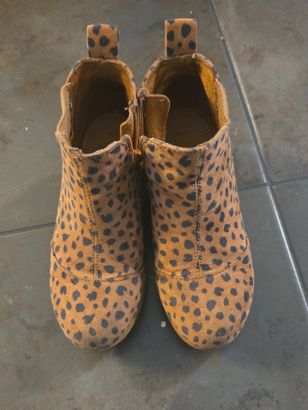 Toms Youth 12 Leopard Print Ankle Boots - Tan